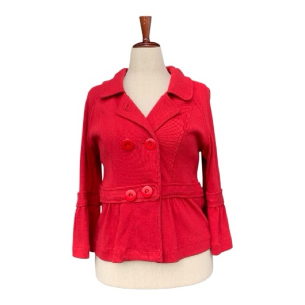 Ambition Red‎ Double Breasted Button Front Cotton Knit Jacket Size XL